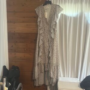 Joyfolie Cream Ruffled Wrap Sundress